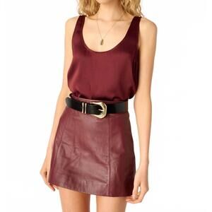 NEW CAMI NYC cillian genuine leather mini skirt in syrah